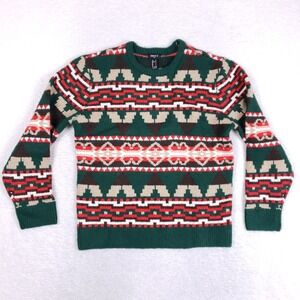 Forever 21 Fair Isle Sweater Mens S Green Southwestern Geometric Ugly Christmas